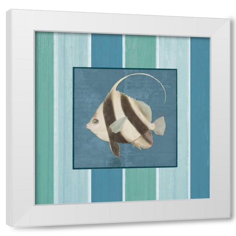 Fish on Stripes I White Modern Wood Framed Art Print by Medley, Elizabeth