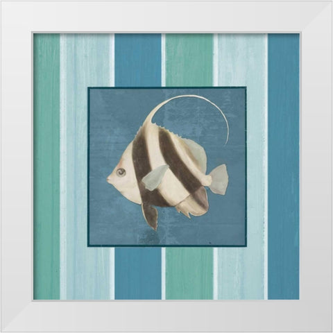 Fish on Stripes I White Modern Wood Framed Art Print by Medley, Elizabeth