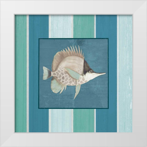 Fish on Stripes II White Modern Wood Framed Art Print by Medley, Elizabeth