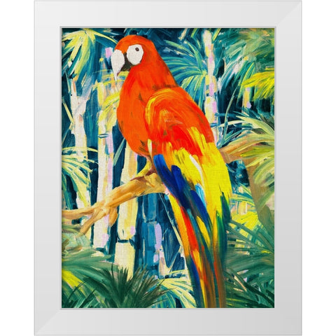 Parrots in Tropics I White Modern Wood Framed Art Print by Slivka, Jane
