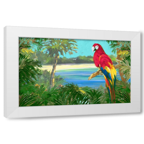 Parrot By The Ocean White Modern Wood Framed Art Print by Slivka, Jane