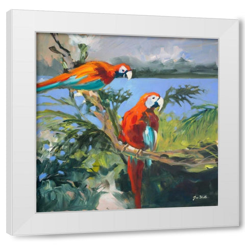 Parrots at Bay II White Modern Wood Framed Art Print by Slivka, Jane