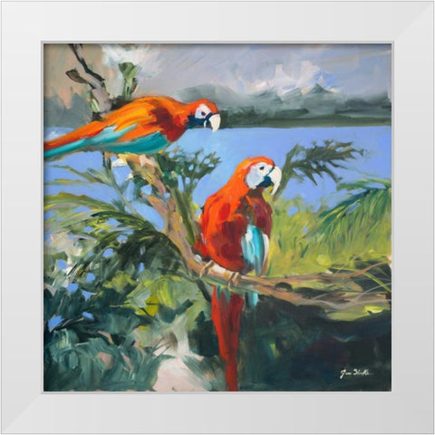 Parrots at Bay II White Modern Wood Framed Art Print by Slivka, Jane