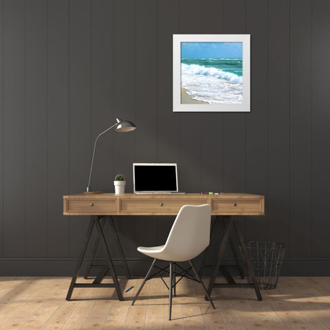 Teal Surf I White Modern Wood Framed Art Print by Biscardi, Nicholas