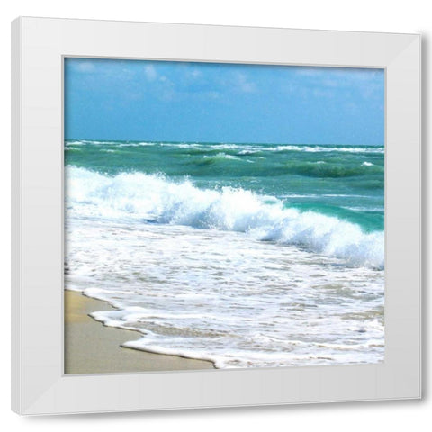 Teal Surf I White Modern Wood Framed Art Print by Biscardi, Nicholas