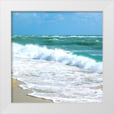 Teal Surf I White Modern Wood Framed Art Print by Biscardi, Nicholas