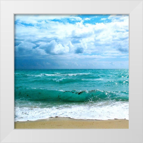 Teal Surf II White Modern Wood Framed Art Print by Biscardi, Nicholas