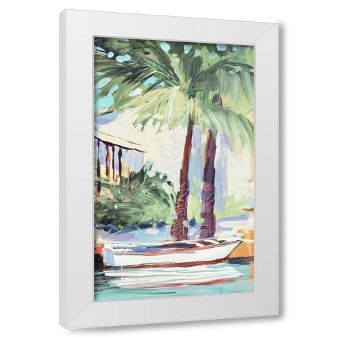 Docked By The Palms White Modern Wood Framed Art Print by Slivka, Jane