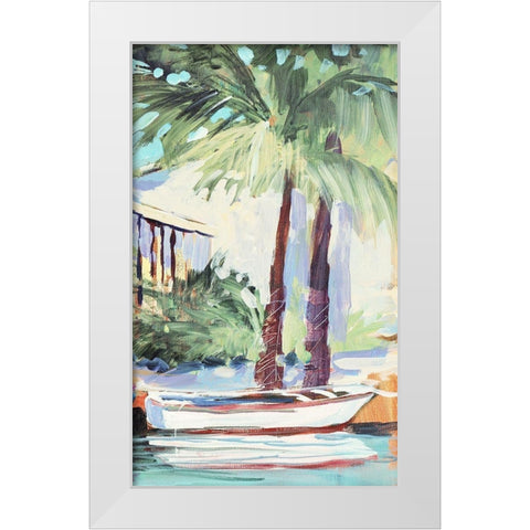 Docked By The Palms White Modern Wood Framed Art Print by Slivka, Jane