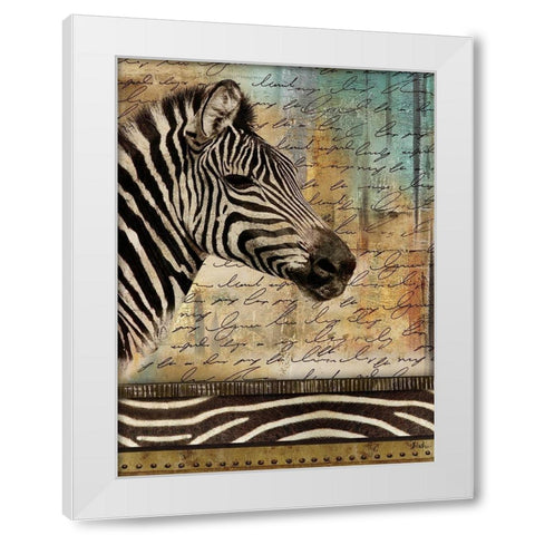 Madagascar Safari with Blue II (Zebra) White Modern Wood Framed Art Print by Pinto, Patricia