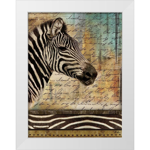 Madagascar Safari with Blue II (Zebra) White Modern Wood Framed Art Print by Pinto, Patricia