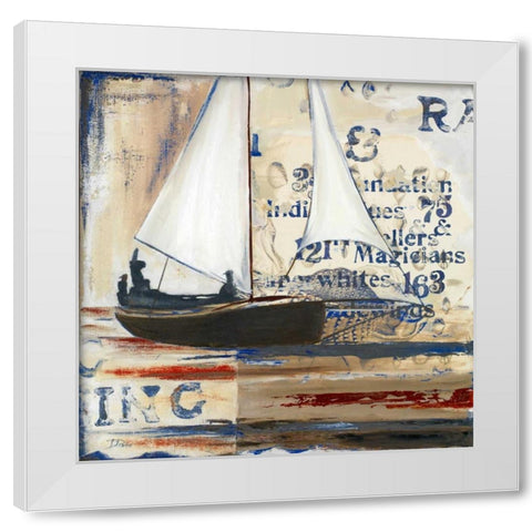 Blue Sailing Race Border I White Modern Wood Framed Art Print by Pinto, Patricia