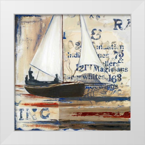 Blue Sailing Race Border I White Modern Wood Framed Art Print by Pinto, Patricia