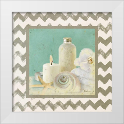 Silver Chevron Bath I White Modern Wood Framed Art Print by Pinto, Patricia