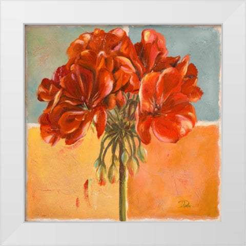 Red Geraniums I White Modern Wood Framed Art Print by Pinto, Patricia