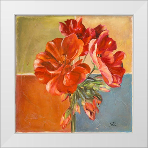 Red Geraniums II White Modern Wood Framed Art Print by Pinto, Patricia