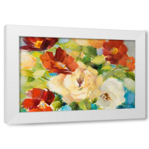 Flowers in Teal Vase II White Modern Wood Framed Art Print by Loreth, Lanie