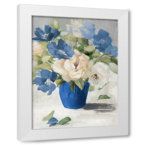 Shades Of Blue Floral White Modern Wood Framed Art Print by Loreth, Lanie