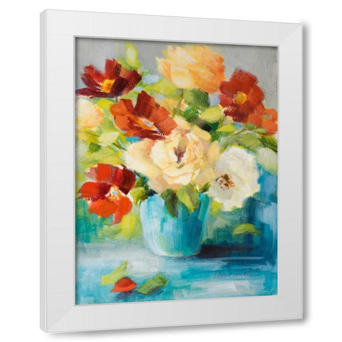 Flowers in Teal Vase I White Modern Wood Framed Art Print by Loreth, Lanie