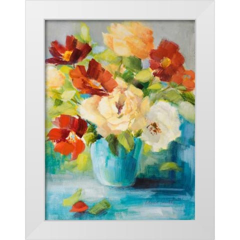 Flowers in Teal Vase I White Modern Wood Framed Art Print by Loreth, Lanie