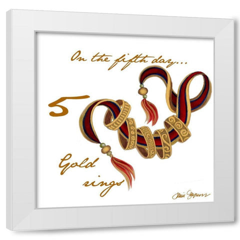 Five Golden Rings White Modern Wood Framed Art Print by Gaynor, Janice