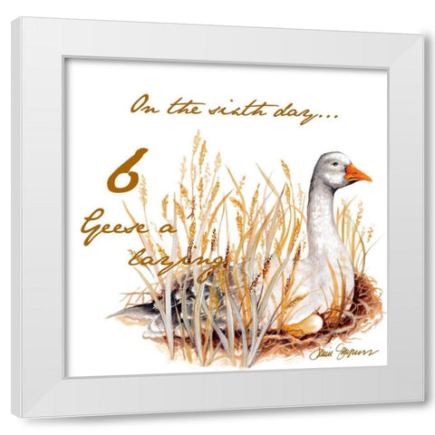 Six Geese a-Laying White Modern Wood Framed Art Print by Gaynor, Janice