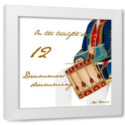 Twelve Drummers Drumming White Modern Wood Framed Art Print by Gaynor, Janice