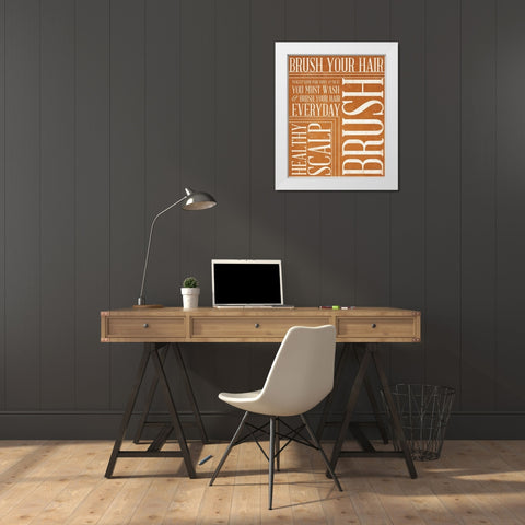 Bath Reminders III (Orange) White Modern Wood Framed Art Print by SD Graphics Studio
