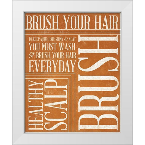 Bath Reminders III (Orange) White Modern Wood Framed Art Print by SD Graphics Studio