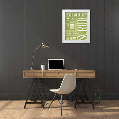 Bath Reminders IV (Green) White Modern Wood Framed Art Print by SD Graphics Studio