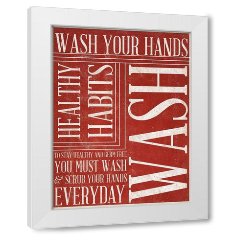 Bath Reminders II (Red) White Modern Wood Framed Art Print by SD Gaphics Studio