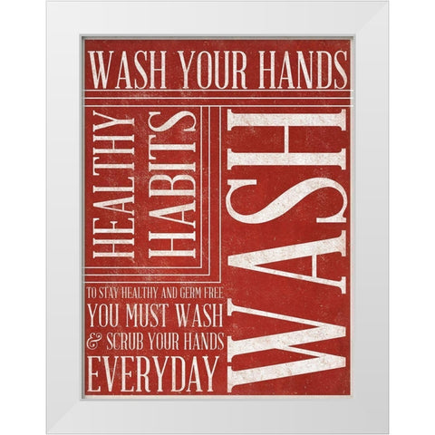 Bath Reminders II (Red) White Modern Wood Framed Art Print by SD Gaphics Studio
