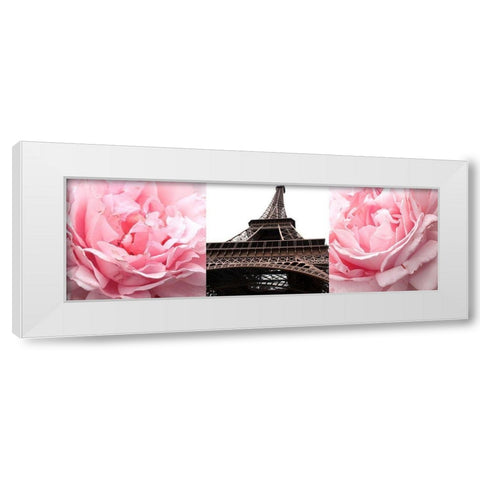 Pink Roses Eiffel Tower White Modern Wood Framed Art Print by Navas, Emily