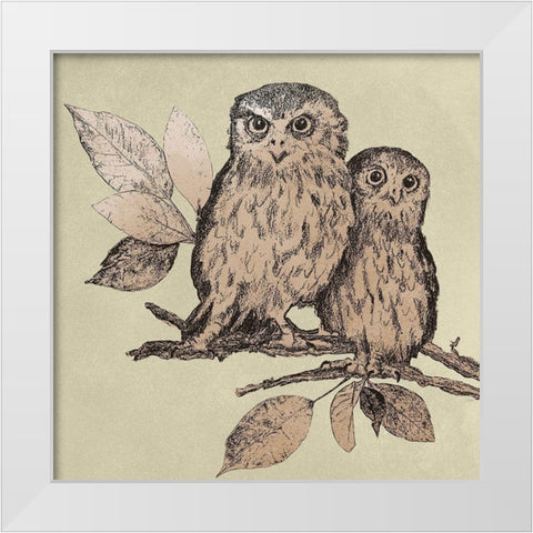 Neutral Little Owls II White Modern Wood Framed Art Print by Pinto, Patricia