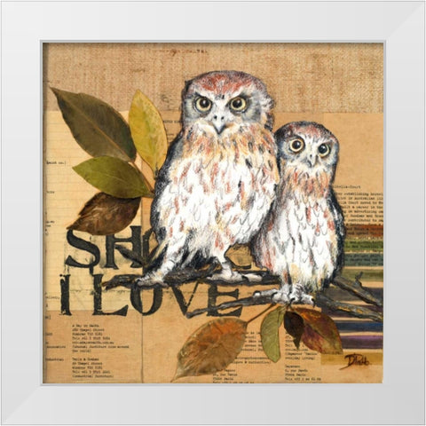 Little Owls II White Modern Wood Framed Art Print by Pinto, Patricia