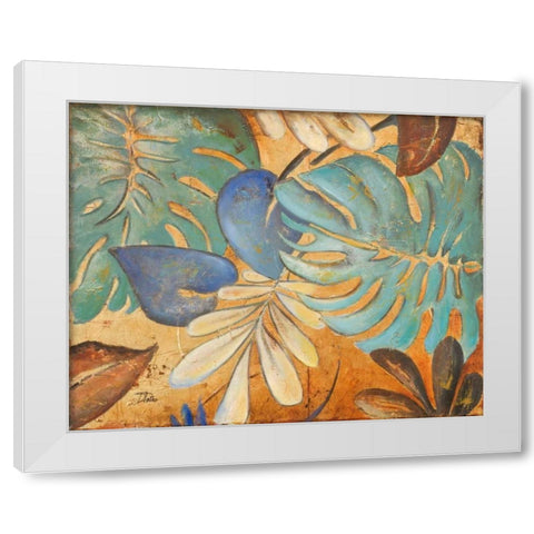 Gold and Aqua Leaves I White Modern Wood Framed Art Print by Pinto, Patricia
