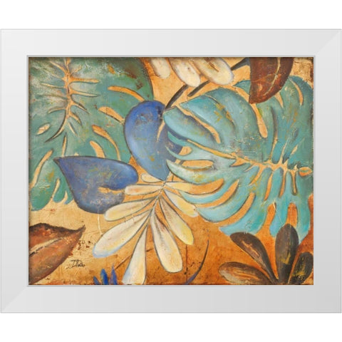 Gold and Aqua Leaves I White Modern Wood Framed Art Print by Pinto, Patricia