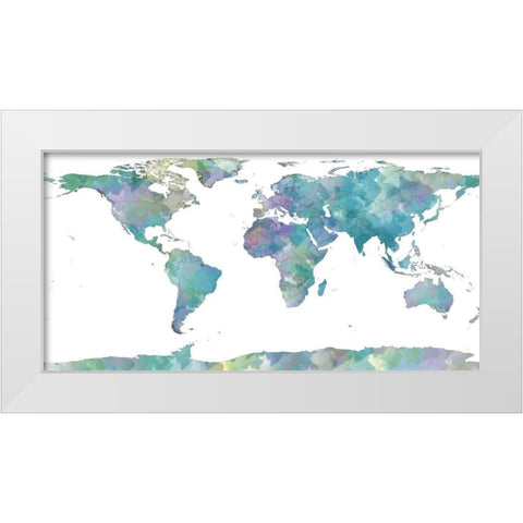 World Map Watercolor White Modern Wood Framed Art Print by Sundance Studio