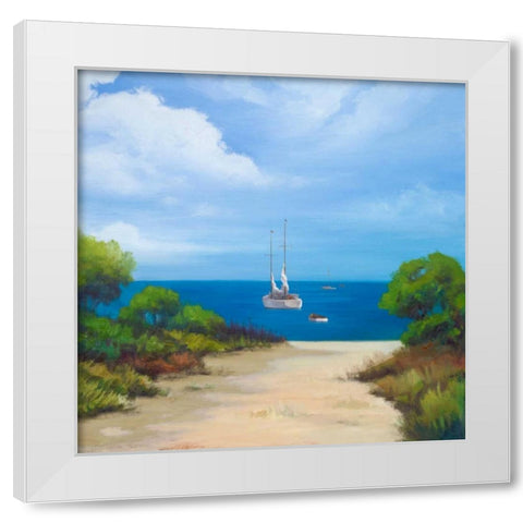 Sailboat on Coast II White Modern Wood Framed Art Print by Rhyan, Vivien