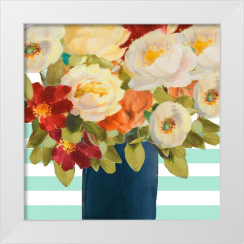 Flowers on Stripes I White Modern Wood Framed Art Print by Loreth, Lanie
