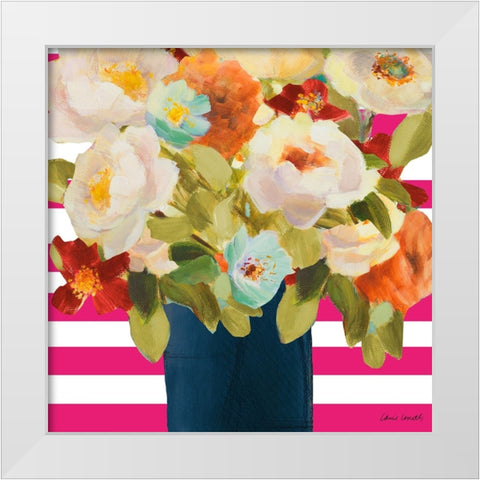 Flowers on Pink Stripes II White Modern Wood Framed Art Print by Loreth, Lanie