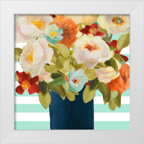 Flowers on Stripes II White Modern Wood Framed Art Print by Loreth, Lanie