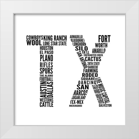 TX Type White Modern Wood Framed Art Print by SD Graphics Studio