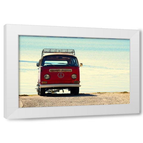 Beach Ride with Emblem White Modern Wood Framed Art Print by Peck, Gail