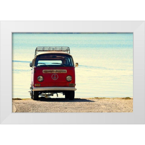 Beach Ride with Emblem White Modern Wood Framed Art Print by Peck, Gail