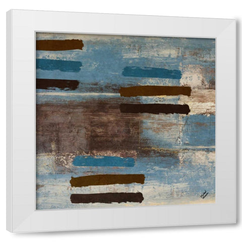 Blue Bared Abstract Square I White Modern Wood Framed Art Print by Marcon, Michael