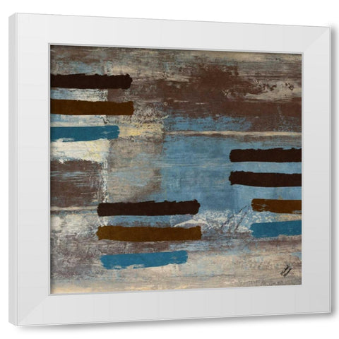 Blue Bared Abstract Square II White Modern Wood Framed Art Print by Marcon, Michael