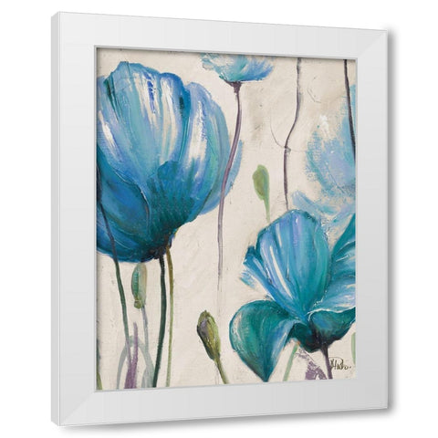 Blue Poppies White Modern Wood Framed Art Print by Pinto, Patricia