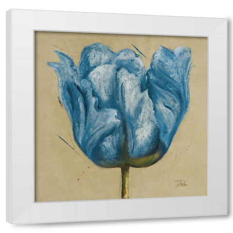 Blue Double Tulips I White Modern Wood Framed Art Print by Pinto, Patricia