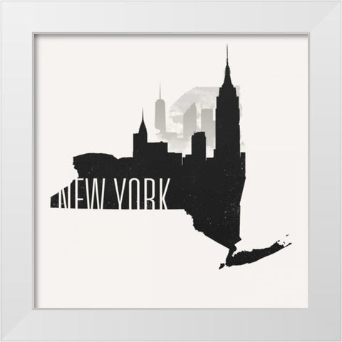 New York Skyline White Modern Wood Framed Art Print by SD Graphics Studio